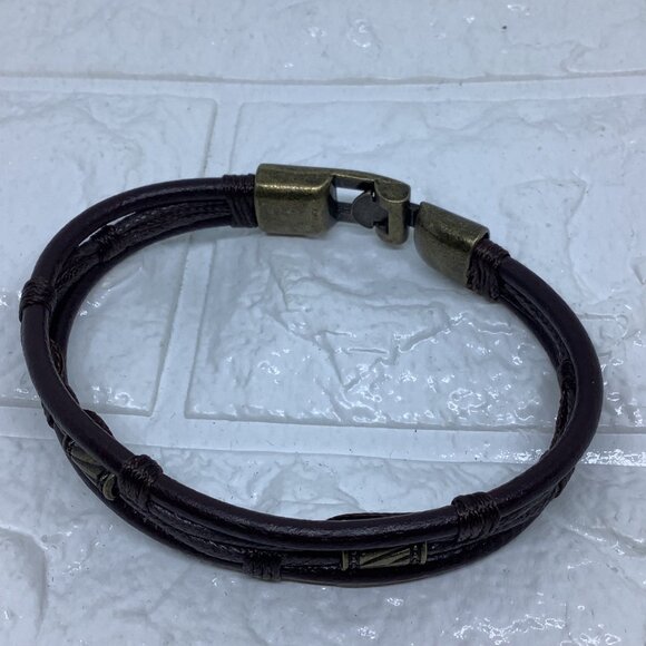 Leather Bracelet Unisex Fabric Leather Bangle Wrap Wristband Rope Brown - Picture 6 of 6